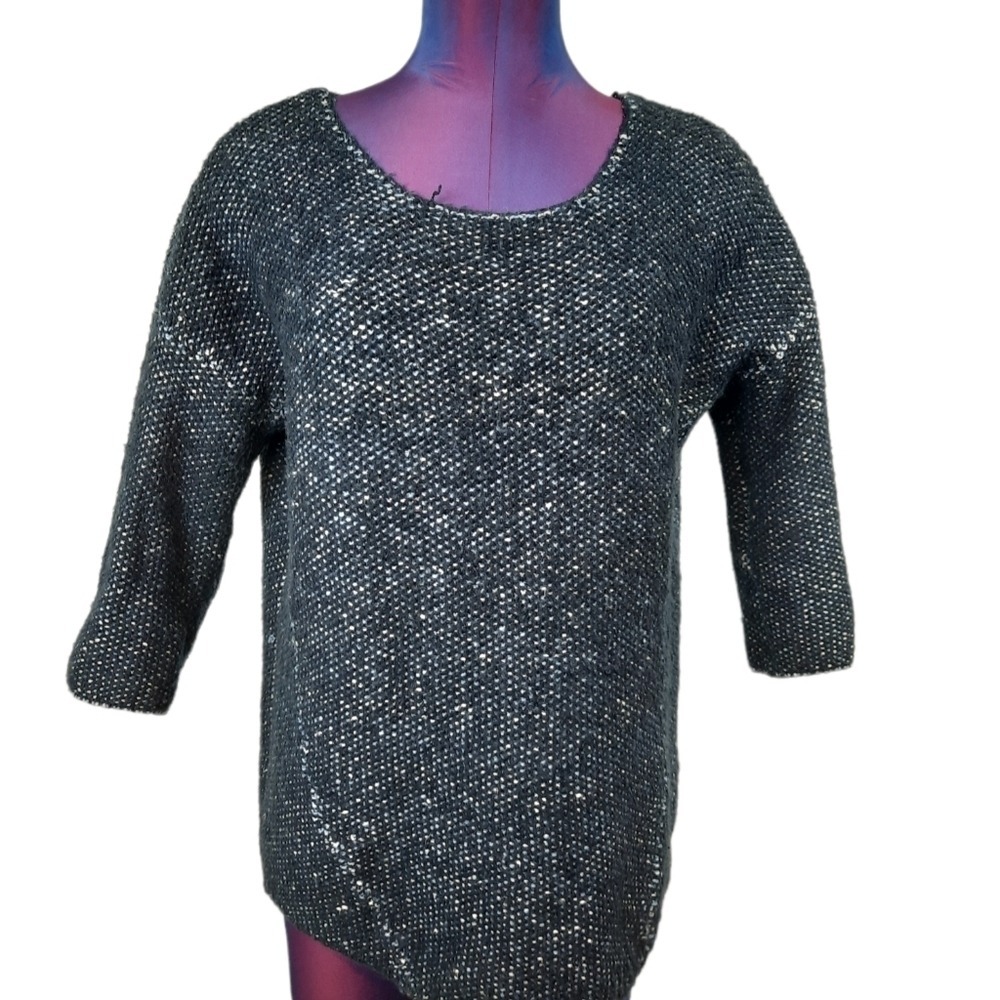Pulz Jeans Textured Dolman 3/4 Sleeve Scoop Neck Sweater Navy Size Small U50